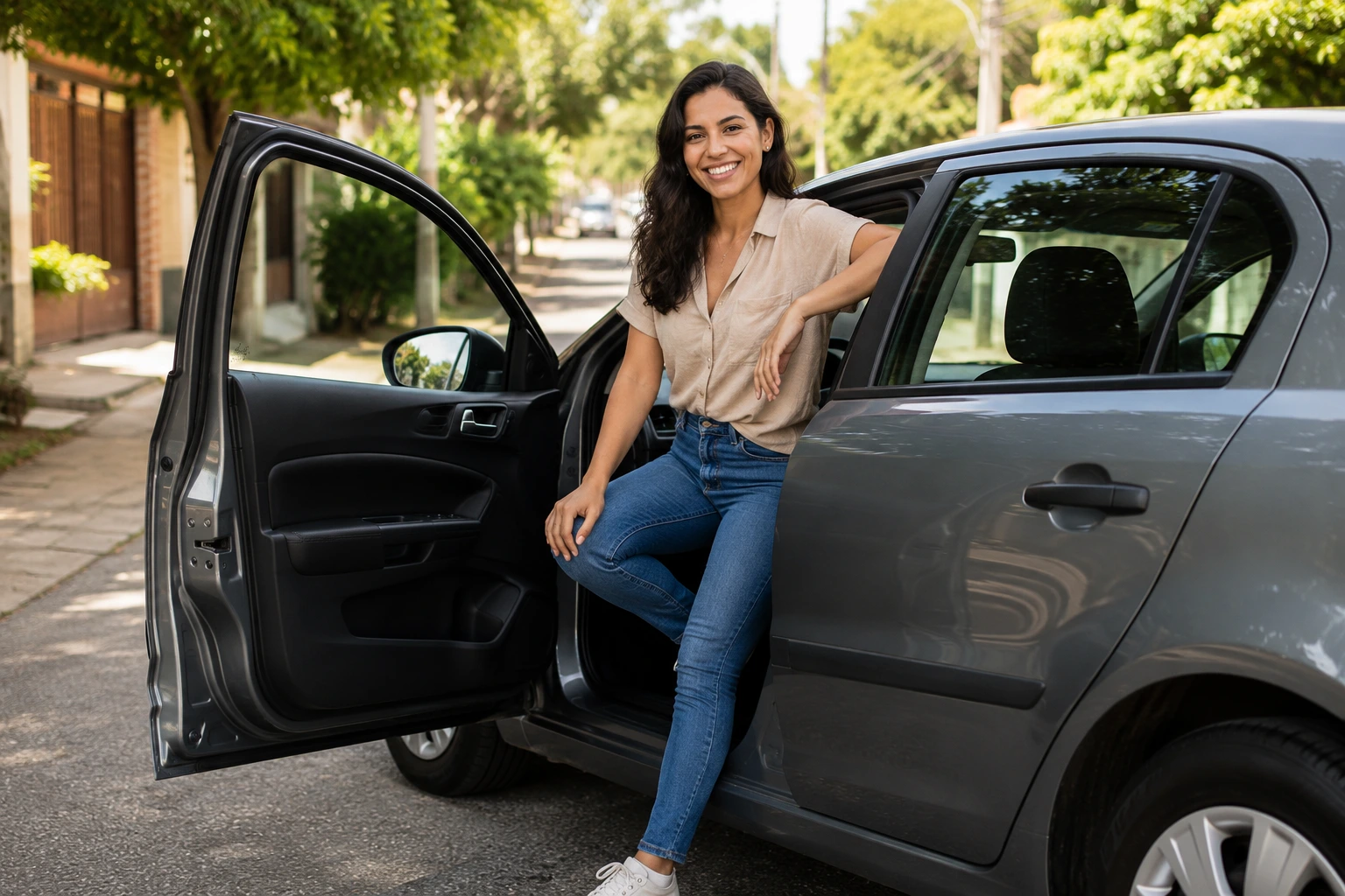 Mulher ao lado de um carro representando a proteção Azul Assinatura